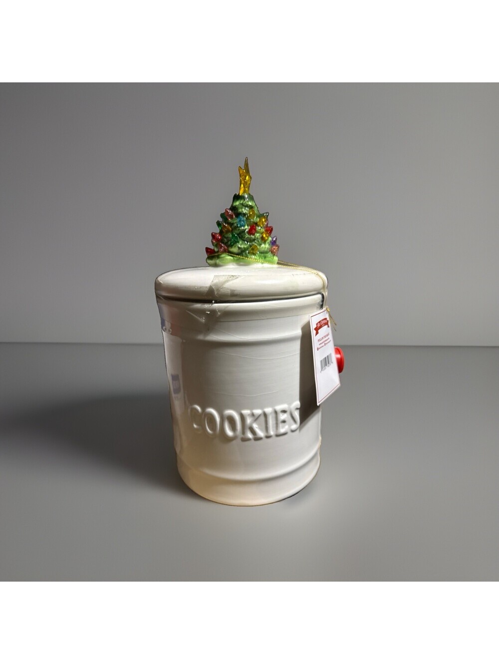 Aldi Merry Moments Mr Christmas LED Lit Tree Ceramic Cookie Jar White 11.75 in